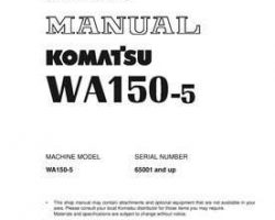 Komatsu Wheel Loaders Model Wa150-5-For Canopy Shop Service Repair Manual - S/N 65001-UP
