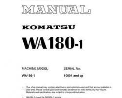 Komatsu Wheel Loaders Model Wa180-1 Shop Service Repair Manual - S/N 10001-UP