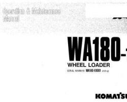 Komatsu Wheel Loaders Model Wa180-1 Owner Operator Maintenance Manual - S/N A10287-A10420