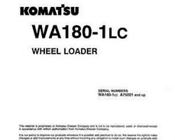 Komatsu Wheel Loaders Model Wa180-1-Lc Owner Operator Maintenance Manual - S/N A75001-UP