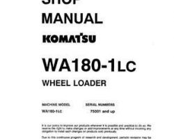 Komatsu Wheel Loaders Model Wa180-1-Lc Shop Service Repair Manual - S/N A75001-UP