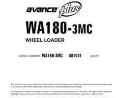 Komatsu Wheel Loaders Model Wa180-3-Mc Owner Operator Maintenance Manual - S/N A81001-UP