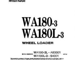 Komatsu Wheel Loaders Model Wa180L-3 Shop Service Repair Manual - S/N 54001-UP