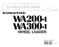 Komatsu Wheel Loaders Model Wa200-1 Owner Operator Maintenance Manual - S/N 10001-20000