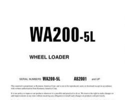 Komatsu Wheel Loaders Model Wa200-5-L Owner Operator Maintenance Manual - S/N A82001-UP