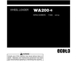 Komatsu Wheel Loaders Model Wa200-6 Owner Operator Maintenance Manual - S/N 71006-UP