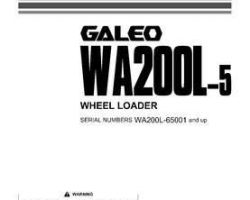 Komatsu Wheel Loaders Model Wa200L-5 Owner Operator Maintenance Manual - S/N 65001-65628