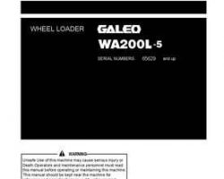 Komatsu Wheel Loaders Model Wa200L-5 Owner Operator Maintenance Manual - S/N 65629-68581