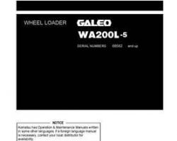 Komatsu Wheel Loaders Model Wa200L-5 Owner Operator Maintenance Manual - S/N 68582-UP