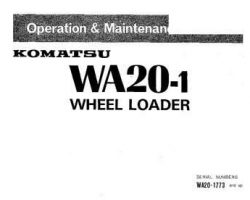 Komatsu Wheel Loaders Model Wa20-1 Owner Operator Maintenance Manual - S/N 1773-UP