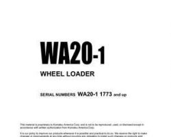 Komatsu Wheel Loaders Model Wa20-1 Shop Service Repair Manual - S/N 1773-UP