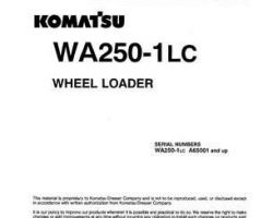 Komatsu Wheel Loaders Model Wa250-1-Lc Owner Operator Maintenance Manual - S/N A65001-UP