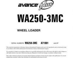 Komatsu Wheel Loaders Model Wa250-3-Mc Owner Operator Maintenance Manual - S/N A71001-UP