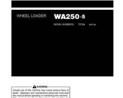 Komatsu Wheel Loaders Model Wa250-5 Owner Operator Maintenance Manual - S/N 72784-72797