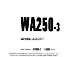 Komatsu Wheel Loaders Model Wa250L-3 Owner Operator Maintenance Manual - S/N 53001-53060