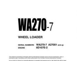 Komatsu Wheel Loaders Model Wa270-7 Owner Operator Maintenance Manual - S/N A27001-UP