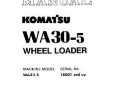 Komatsu Wheel Loaders Model Wa30-5 Shop Service Repair Manual - S/N 15001-22004