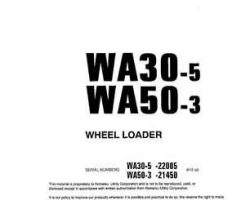 Komatsu Wheel Loaders Model Wa30-5 Owner Operator Maintenance Manual - S/N 22005-26000