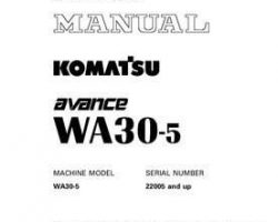 Komatsu Wheel Loaders Model Wa30-5 Shop Service Repair Manual - S/N 22005-UP