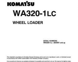 Komatsu Wheel Loaders Model Wa320-1-Lc Owner Operator Maintenance Manual - S/N A25001-UP