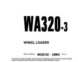 Komatsu Wheel Loaders Model Wa320-3-L Owner Operator Maintenance Manual - S/N A30001-UP