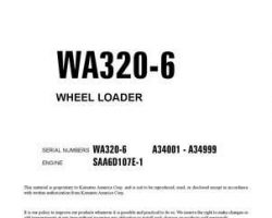 Komatsu Wheel Loaders Model Wa320-6 Shop Service Repair Manual - S/N A34001-UP