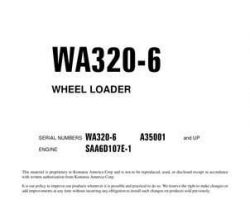 Komatsu Wheel Loaders Model Wa320-6 Shop Service Repair Manual - S/N A35001-UP