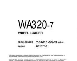 Komatsu Wheel Loaders Model Wa320-7 Owner Operator Maintenance Manual - S/N A36001-UP