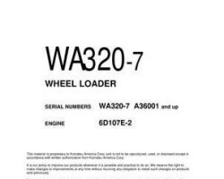 Komatsu Wheel Loaders Model Wa320-7 Shop Service Repair Manual - S/N A36001-UP