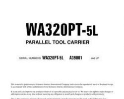 Komatsu Wheel Loaders Model Wa320Pt-5-L Shop Service Repair Manual - S/N A39001-UP