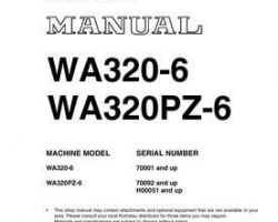Komatsu Wheel Loaders Model Wa320Pz-6 Shop Service Repair Manual - S/N 70092-UP