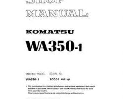 Komatsu Wheel Loaders Model Wa350-1-For N. America Shop Service Repair Manual - S/N 10001-UP