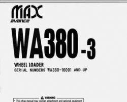 Komatsu Wheel Loaders Model Wa380-3 Shop Service Repair Manual - S/N 16001-UP