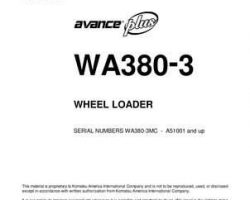 Komatsu Wheel Loaders Model Wa380-3-Mc Owner Operator Maintenance Manual - S/N A51001-UP