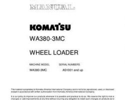 Komatsu Wheel Loaders Model Wa380-3-Mc Shop Service Repair Manual - S/N A51001-UP