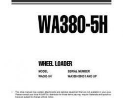 Komatsu Wheel Loaders Model Wa380-5-H Shop Service Repair Manual - S/N WA380H50051-WA380H50756