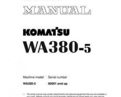 Komatsu Wheel Loaders Model Wa380-5 Shop Service Repair Manual - S/N 60001-UP
