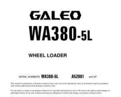 Komatsu Wheel Loaders Model Wa380-5-L Owner Operator Maintenance Manual - S/N A52001-UP