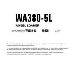 Komatsu Wheel Loaders Model Wa380-5-L Shop Service Repair Manual - S/N A52001-UP