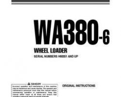 Komatsu Wheel Loaders Model Wa380-6 Owner Operator Maintenance Manual - S/N H60051-UP