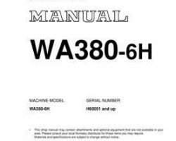Komatsu Wheel Loaders Model Wa380-6 Shop Service Repair Manual - S/N H60051-UP