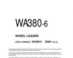 Komatsu Wheel Loaders Model Wa380-6-For N. America Shop Service Repair Manual - S/N 65001-UP
