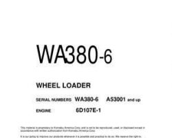 Komatsu Wheel Loaders Model Wa380-6 Shop Service Repair Manual - S/N A53001-A54000