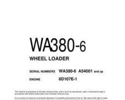 Komatsu Wheel Loaders Model Wa380-6 Owner Operator Maintenance Manual - S/N A54001-UP