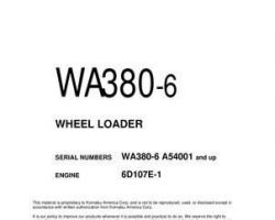 Komatsu Wheel Loaders Model Wa380-6 Shop Service Repair Manual - S/N A54001-UP