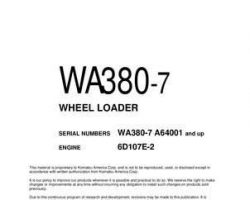 Komatsu Wheel Loaders Model Wa380-7 Owner Operator Maintenance Manual - S/N A64001-UP