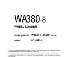 Komatsu Wheel Loaders Model Wa380-8 Shop Service Repair Manual - S/N A74001-UP
