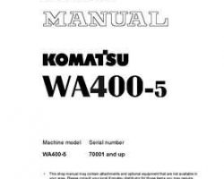 Komatsu Wheel Loaders Model Wa400-5 Shop Service Repair Manual - S/N 70001-UP