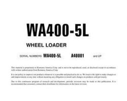 Komatsu Wheel Loaders Model Wa400-5-L Shop Service Repair Manual - S/N A40001-UP