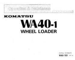 Komatsu Wheel Loaders Model Wa40-1 Owner Operator Maintenance Manual - S/N 1001-UP